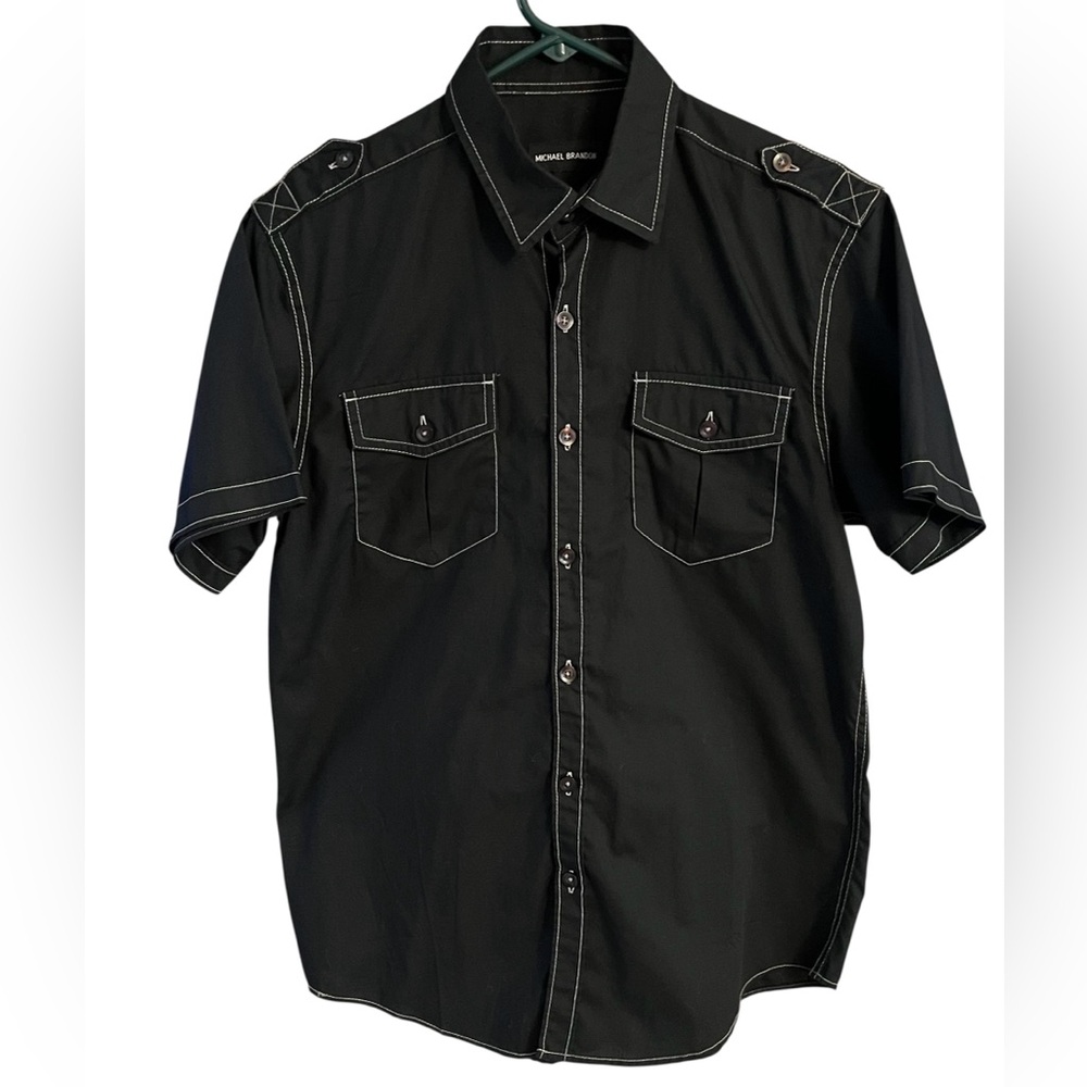 Michael Brandon Black Button Down Shirt with White Stitching